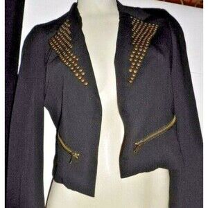 Black w/Bronze Studs Jacket SZ M Women's Hot & Delicious Waist Length